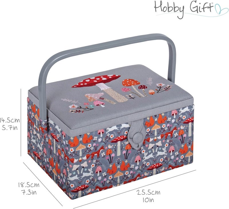Hobby Gift Medium Sewing Craft & Hobby Storage Box, Accessories Tray Pin Cushion Pockets, 10 x 7.3 x 5.7" - Toadstool - Image 4